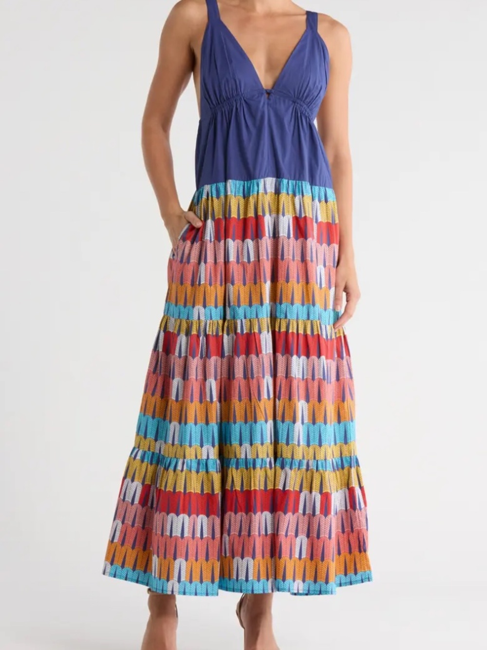 NWT AREA STARS Arch Print Cotton Tiered Ankle-Grazing Babydoll Maxi Dress - sz S